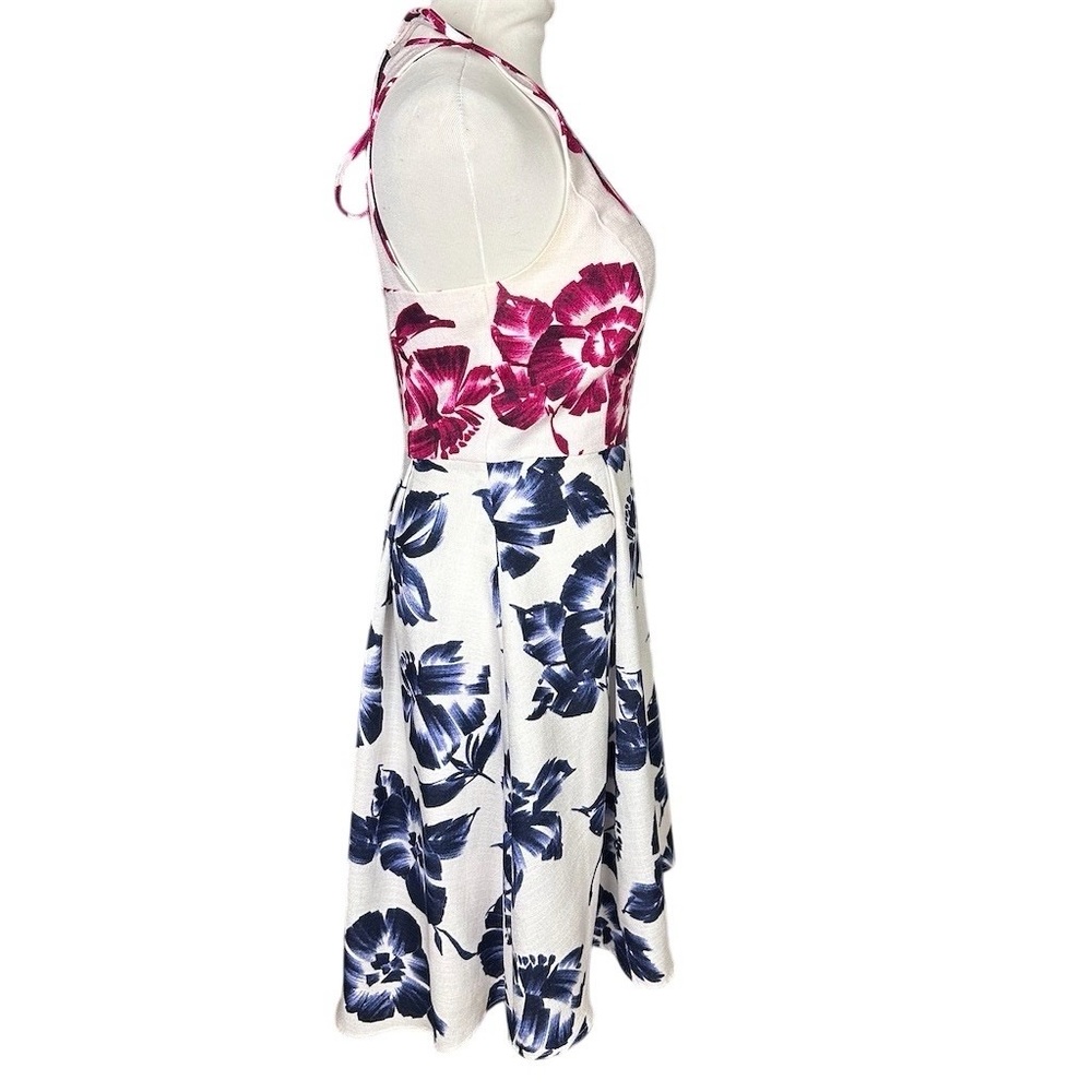 Maggy London Dress Womens Size 6 White Floral Fit & Flare Halter Summer - Picture 3 of 11